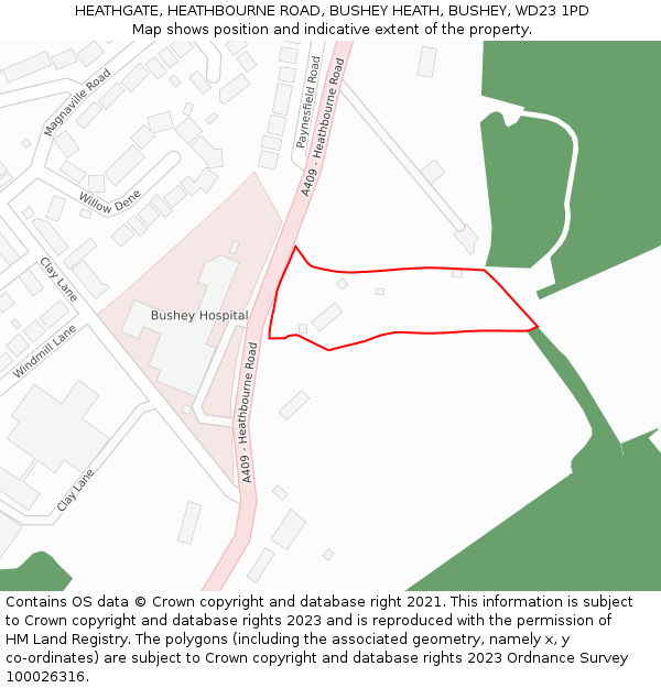 HEATHGATE, HEATHBOURNE ROAD, BUSHEY HEATH, BUSHEY, WD23 1PD: Location map and indicative extent of plot