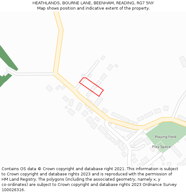 HEATHLANDS, BOURNE LANE, BEENHAM, READING, RG7 5NY: Location map and indicative extent of plot