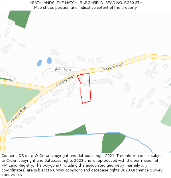 HEATHLANDS, THE HATCH, BURGHFIELD, READING, RG30 3TH: Location map and indicative extent of plot