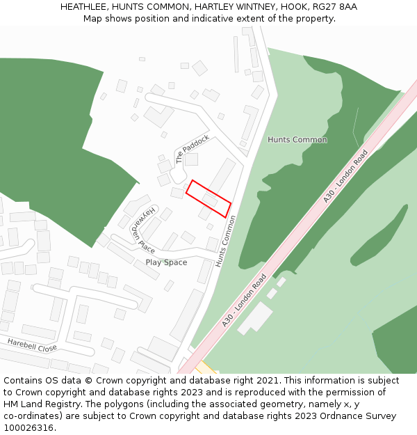 HEATHLEE, HUNTS COMMON, HARTLEY WINTNEY, HOOK, RG27 8AA: Location map and indicative extent of plot