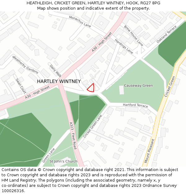 HEATHLEIGH, CRICKET GREEN, HARTLEY WINTNEY, HOOK, RG27 8PG: Location map and indicative extent of plot