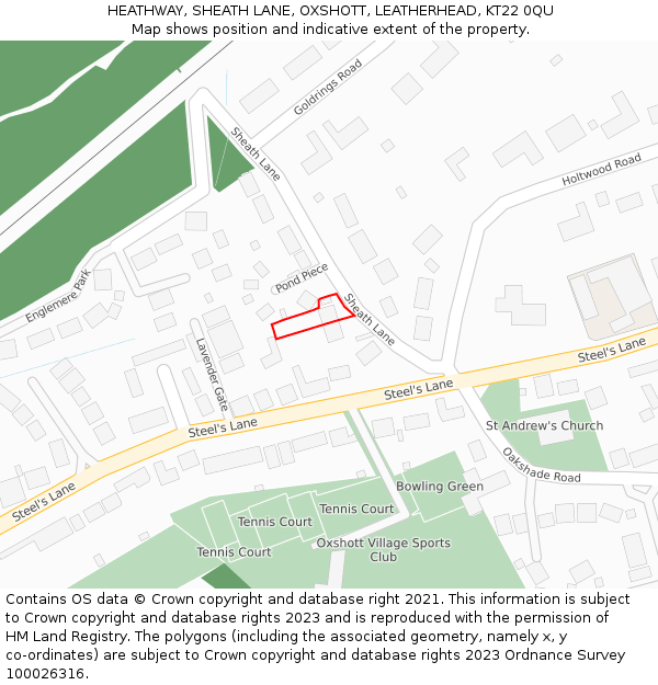 HEATHWAY, SHEATH LANE, OXSHOTT, LEATHERHEAD, KT22 0QU: Location map and indicative extent of plot