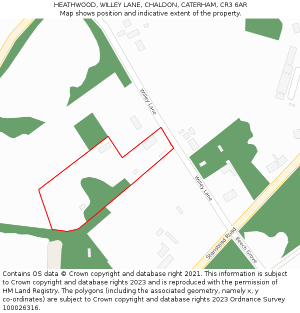 HEATHWOOD, WILLEY LANE, CHALDON, CATERHAM, CR3 6AR: Location map and indicative extent of plot