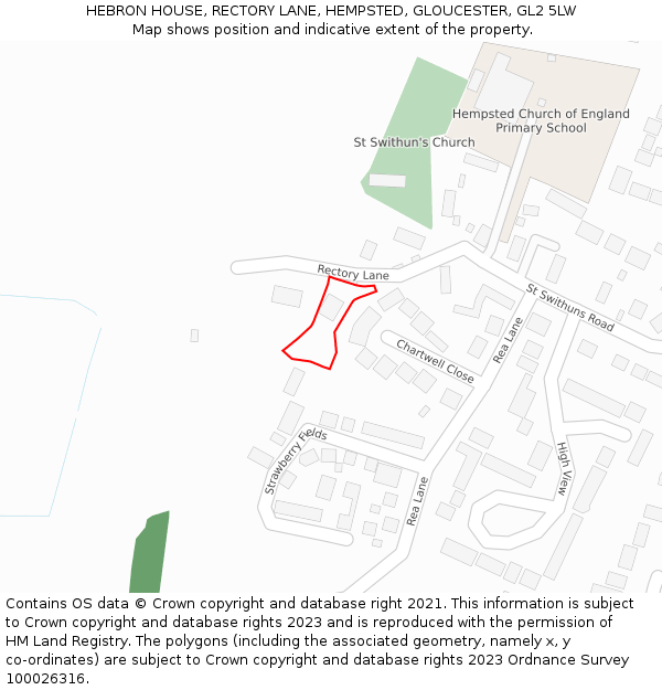 HEBRON HOUSE, RECTORY LANE, HEMPSTED, GLOUCESTER, GL2 5LW: Location map and indicative extent of plot