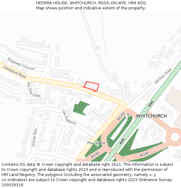 HEDERA HOUSE, WHITCHURCH, ROSS-ON-WYE, HR9 6DQ: Location map and indicative extent of plot