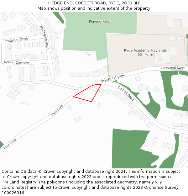 HEDGE END, CORBETT ROAD, RYDE, PO33 3LF: Location map and indicative extent of plot