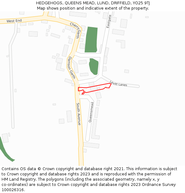 HEDGEHOGS, QUEENS MEAD, LUND, DRIFFIELD, YO25 9TJ: Location map and indicative extent of plot