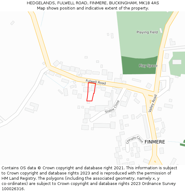 HEDGELANDS, FULWELL ROAD, FINMERE, BUCKINGHAM, MK18 4AS: Location map and indicative extent of plot
