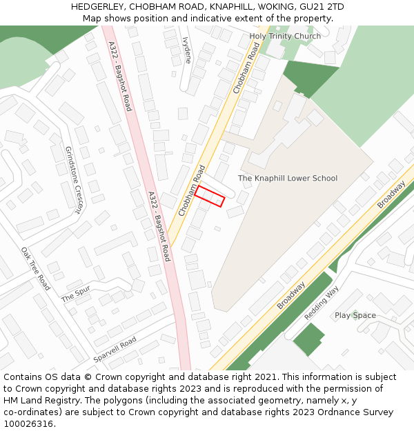 HEDGERLEY, CHOBHAM ROAD, KNAPHILL, WOKING, GU21 2TD: Location map and indicative extent of plot