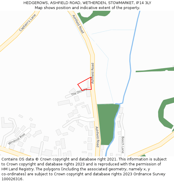 HEDGEROWS, ASHFIELD ROAD, WETHERDEN, STOWMARKET, IP14 3LY: Location map and indicative extent of plot