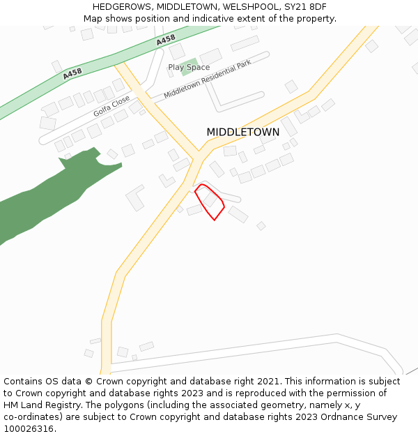 HEDGEROWS, MIDDLETOWN, WELSHPOOL, SY21 8DF: Location map and indicative extent of plot