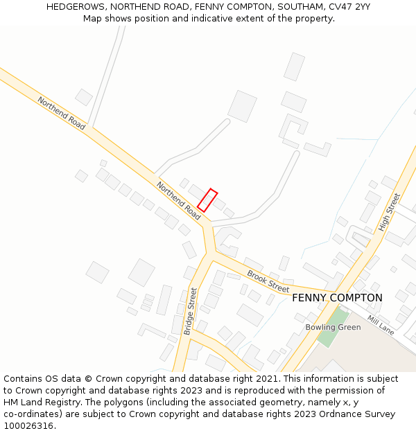 HEDGEROWS, NORTHEND ROAD, FENNY COMPTON, SOUTHAM, CV47 2YY: Location map and indicative extent of plot