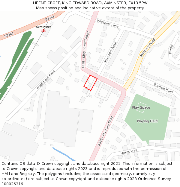 HEENE CROFT, KING EDWARD ROAD, AXMINSTER, EX13 5PW: Location map and indicative extent of plot