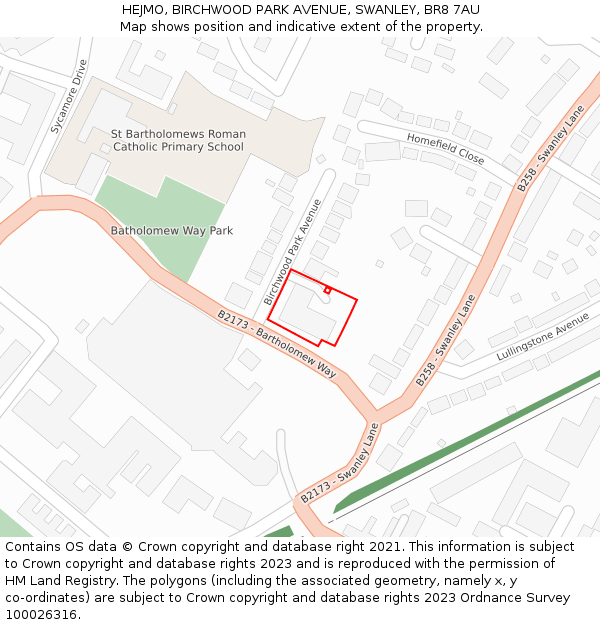 HEJMO, BIRCHWOOD PARK AVENUE, SWANLEY, BR8 7AU: Location map and indicative extent of plot