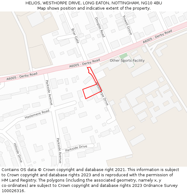 HELIOS, WESTHORPE DRIVE, LONG EATON, NOTTINGHAM, NG10 4BU: Location map and indicative extent of plot