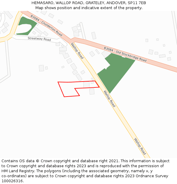 HEMASARO, WALLOP ROAD, GRATELEY, ANDOVER, SP11 7EB: Location map and indicative extent of plot