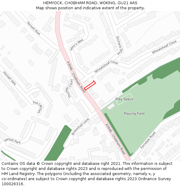 HEMYOCK, CHOBHAM ROAD, WOKING, GU21 4AS: Location map and indicative extent of plot