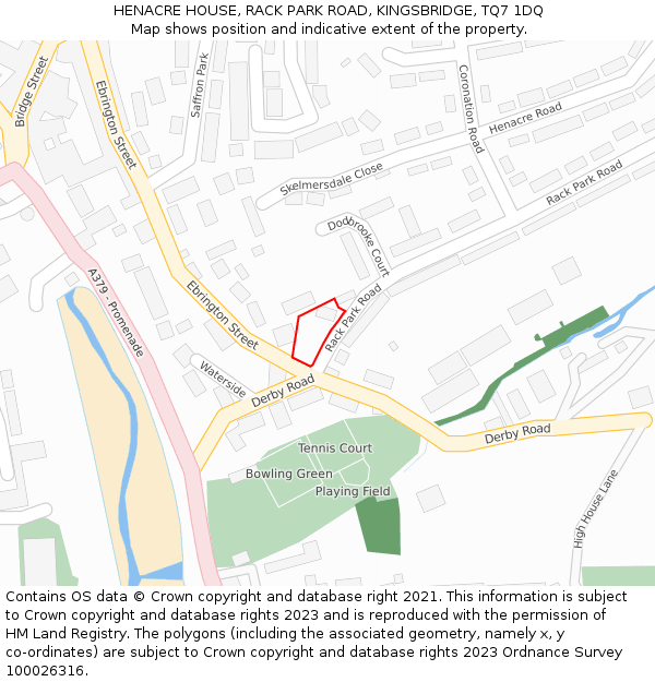 HENACRE HOUSE, RACK PARK ROAD, KINGSBRIDGE, TQ7 1DQ: Location map and indicative extent of plot