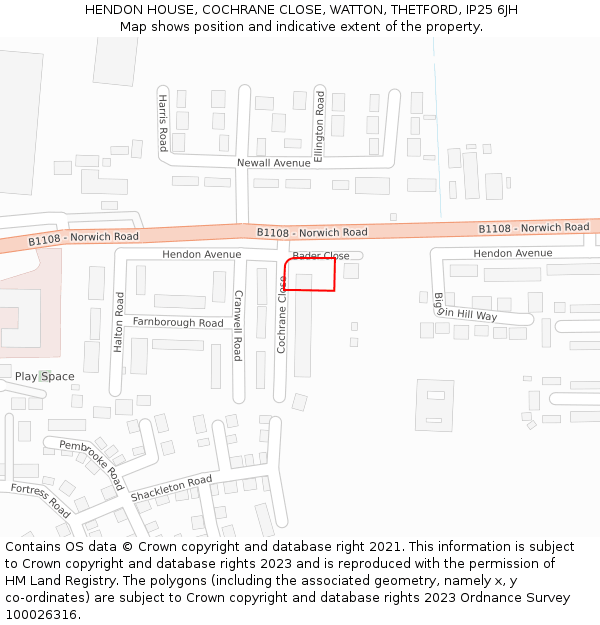 HENDON HOUSE, COCHRANE CLOSE, WATTON, THETFORD, IP25 6JH: Location map and indicative extent of plot