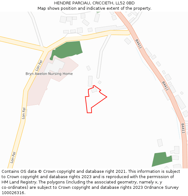 HENDRE PARCIAU, CRICCIETH, LL52 0BD: Location map and indicative extent of plot