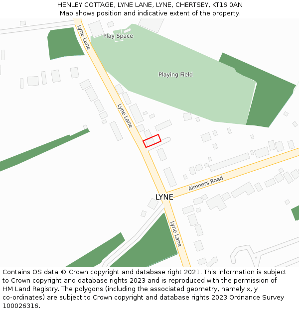 HENLEY COTTAGE, LYNE LANE, LYNE, CHERTSEY, KT16 0AN: Location map and indicative extent of plot