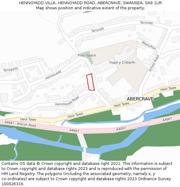 HENNOYADD VILLA, HENNOYADD ROAD, ABERCRAVE, SWANSEA, SA9 1UR: Location map and indicative extent of plot