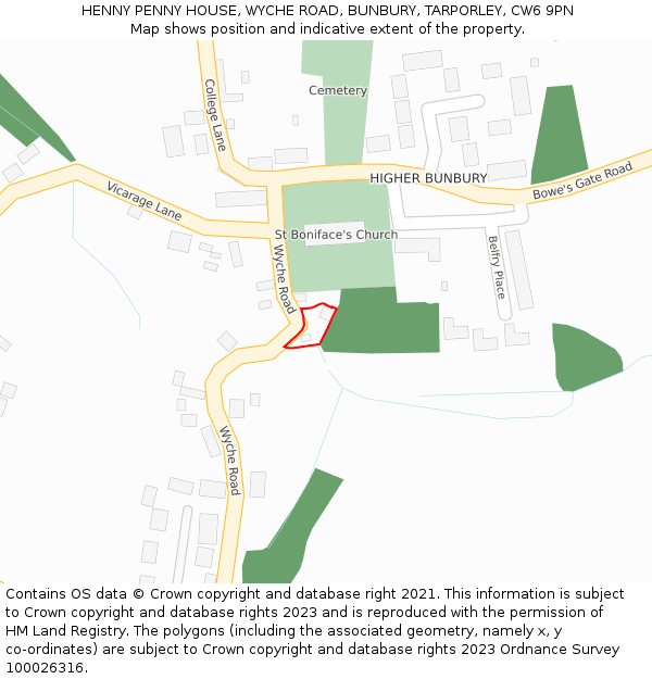 HENNY PENNY HOUSE, WYCHE ROAD, BUNBURY, TARPORLEY, CW6 9PN: Location map and indicative extent of plot