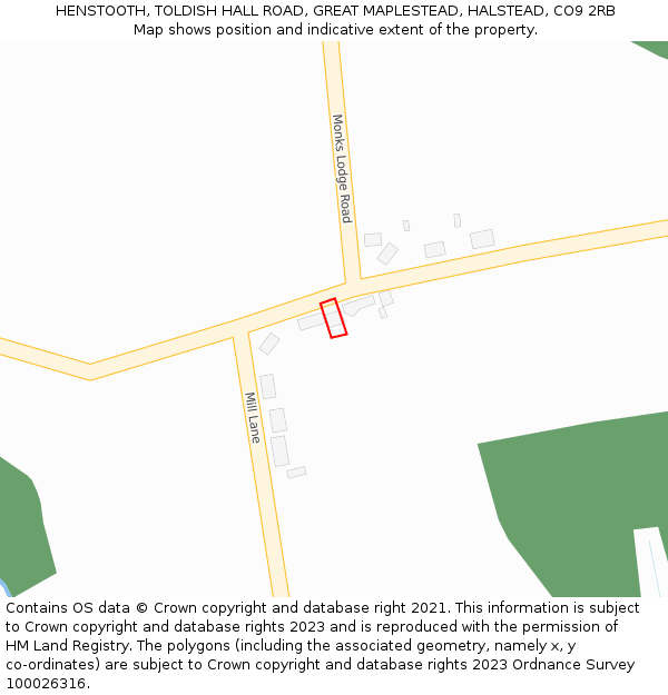 HENSTOOTH, TOLDISH HALL ROAD, GREAT MAPLESTEAD, HALSTEAD, CO9 2RB: Location map and indicative extent of plot