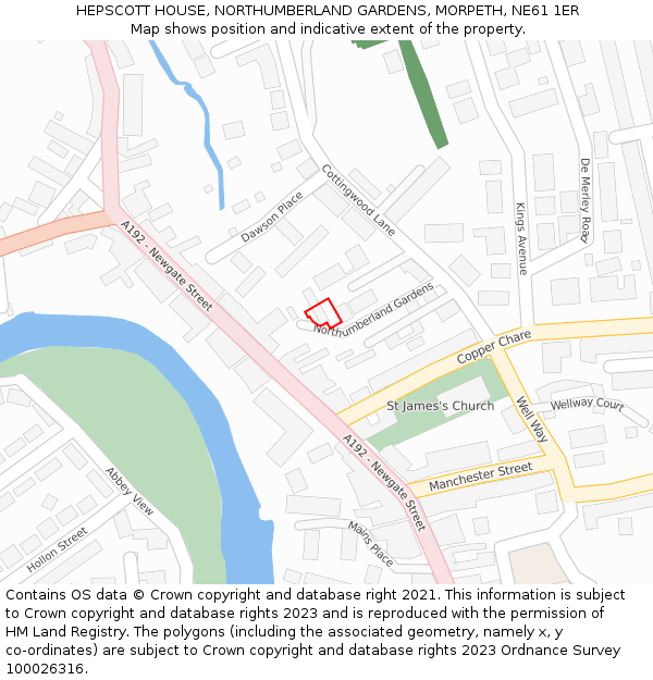 HEPSCOTT HOUSE, NORTHUMBERLAND GARDENS, MORPETH, NE61 1ER: Location map and indicative extent of plot