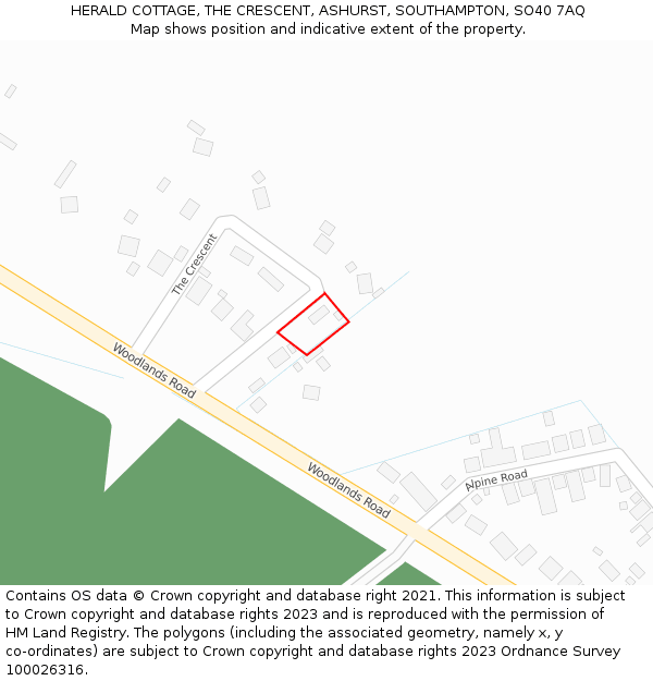 HERALD COTTAGE, THE CRESCENT, ASHURST, SOUTHAMPTON, SO40 7AQ: Location map and indicative extent of plot