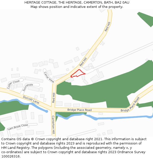 HERITAGE COTTAGE, THE HERITAGE, CAMERTON, BATH, BA2 0AU: Location map and indicative extent of plot