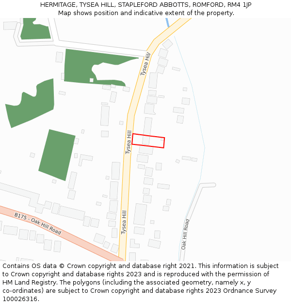 HERMITAGE, TYSEA HILL, STAPLEFORD ABBOTTS, ROMFORD, RM4 1JP: Location map and indicative extent of plot