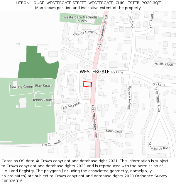 HERON HOUSE, WESTERGATE STREET, WESTERGATE, CHICHESTER, PO20 3QZ: Location map and indicative extent of plot