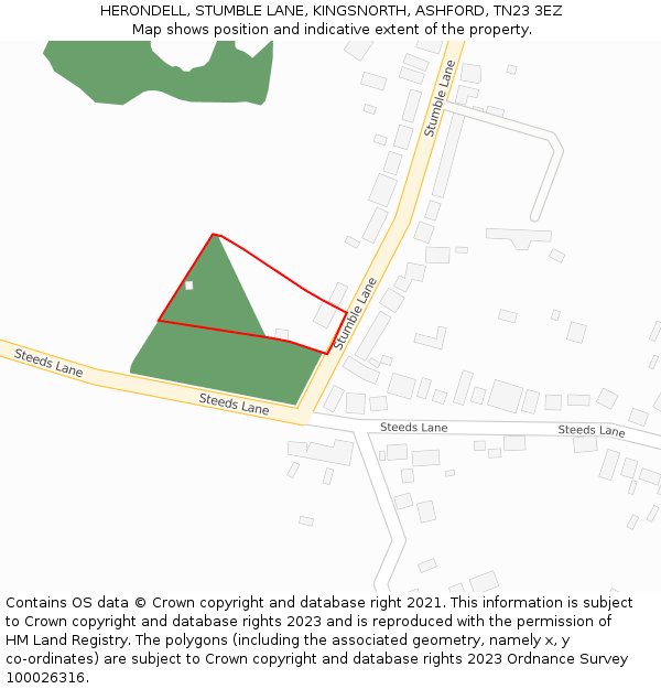 HERONDELL, STUMBLE LANE, KINGSNORTH, ASHFORD, TN23 3EZ: Location map and indicative extent of plot