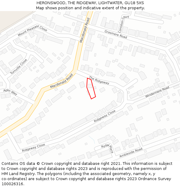 HERONSWOOD, THE RIDGEWAY, LIGHTWATER, GU18 5XS: Location map and indicative extent of plot