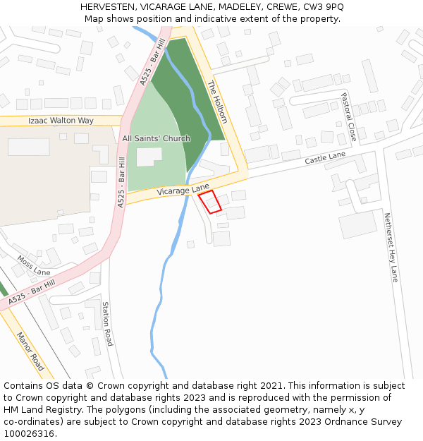 HERVESTEN, VICARAGE LANE, MADELEY, CREWE, CW3 9PQ: Location map and indicative extent of plot