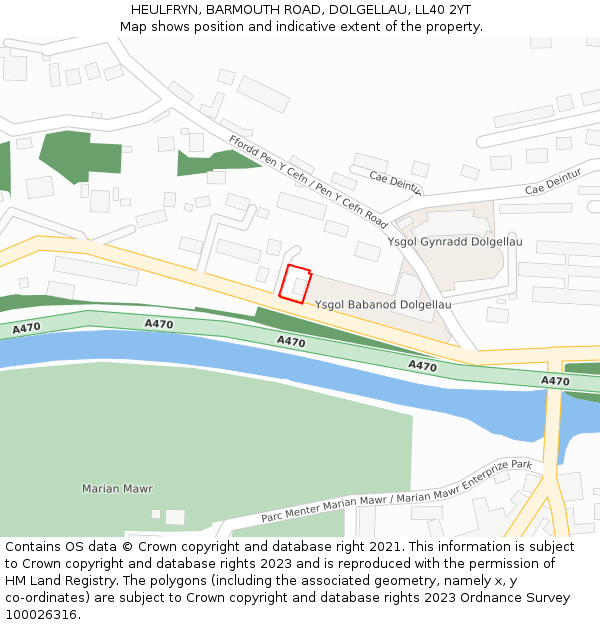 HEULFRYN, BARMOUTH ROAD, DOLGELLAU, LL40 2YT: Location map and indicative extent of plot