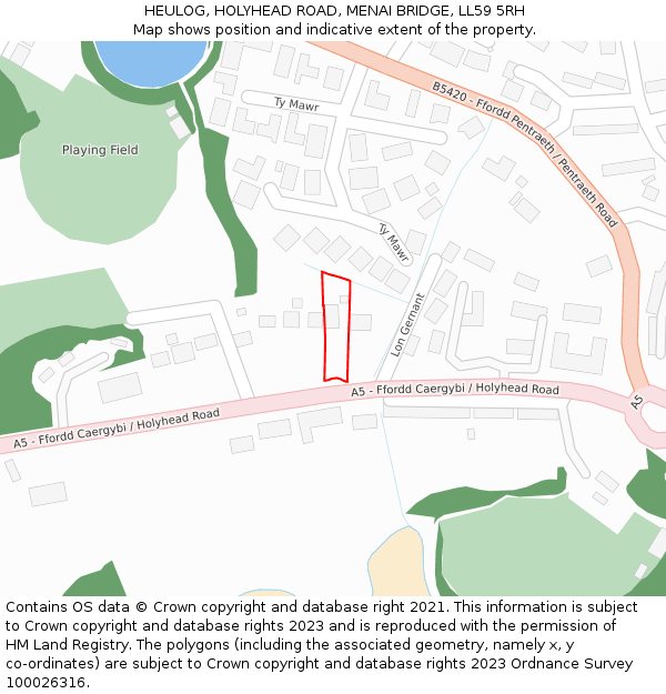 HEULOG, HOLYHEAD ROAD, MENAI BRIDGE, LL59 5RH: Location map and indicative extent of plot