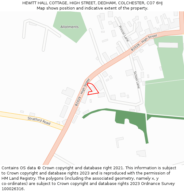 HEWITT HALL COTTAGE, HIGH STREET, DEDHAM, COLCHESTER, CO7 6HJ: Location map and indicative extent of plot