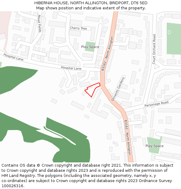 HIBERNIA HOUSE, NORTH ALLINGTON, BRIDPORT, DT6 5ED: Location map and indicative extent of plot