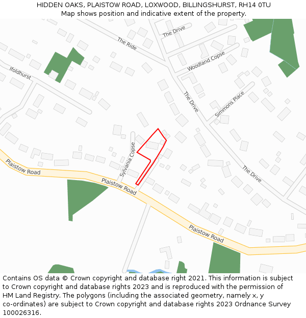 HIDDEN OAKS, PLAISTOW ROAD, LOXWOOD, BILLINGSHURST, RH14 0TU: Location map and indicative extent of plot