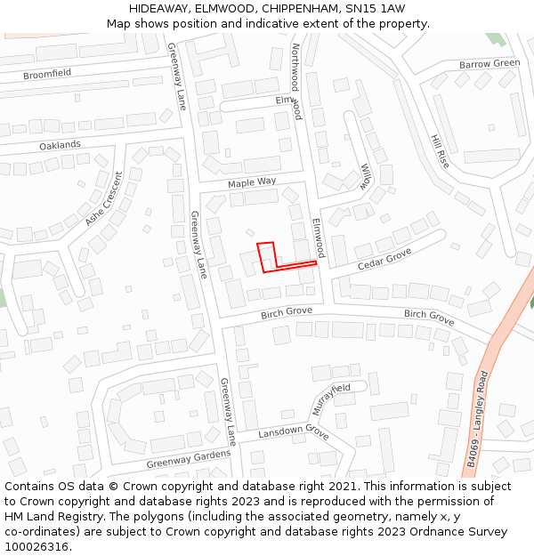 HIDEAWAY, ELMWOOD, CHIPPENHAM, SN15 1AW: Location map and indicative extent of plot