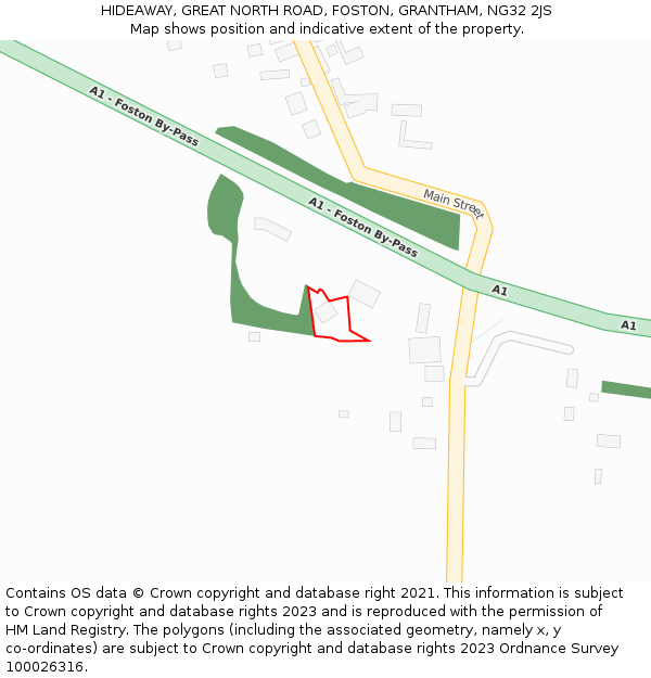 HIDEAWAY, GREAT NORTH ROAD, FOSTON, GRANTHAM, NG32 2JS: Location map and indicative extent of plot