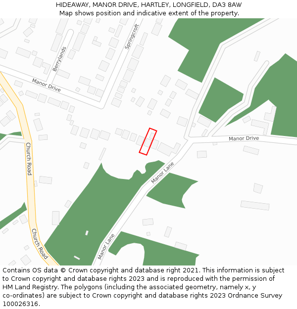 HIDEAWAY, MANOR DRIVE, HARTLEY, LONGFIELD, DA3 8AW: Location map and indicative extent of plot