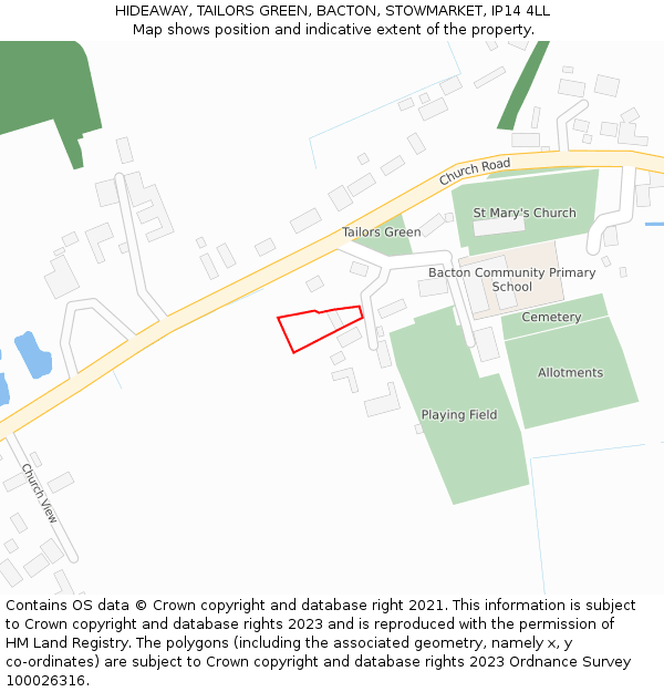 HIDEAWAY, TAILORS GREEN, BACTON, STOWMARKET, IP14 4LL: Location map and indicative extent of plot