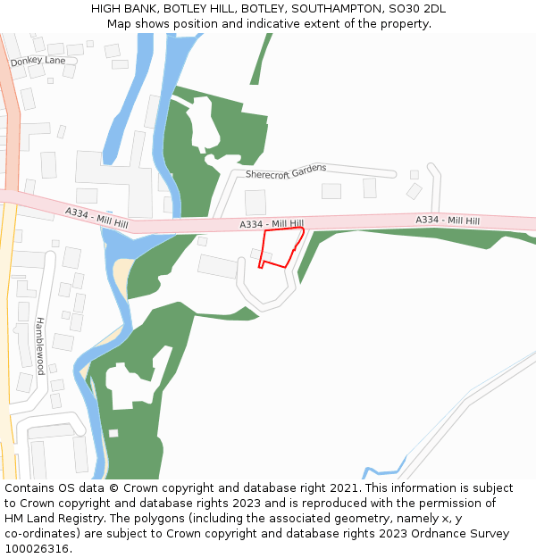 HIGH BANK, BOTLEY HILL, BOTLEY, SOUTHAMPTON, SO30 2DL: Location map and indicative extent of plot
