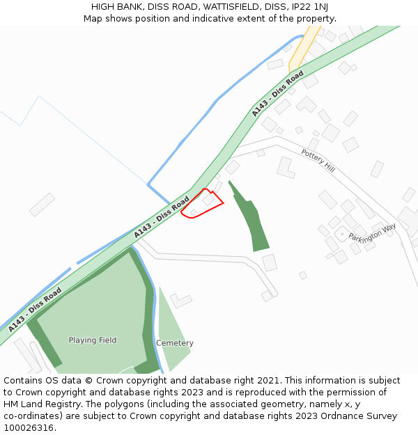 HIGH BANK, DISS ROAD, WATTISFIELD, DISS, IP22 1NJ: Location map and indicative extent of plot