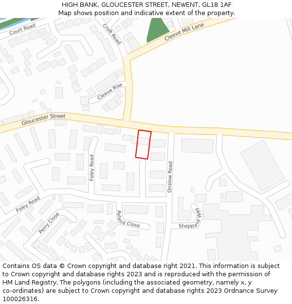 HIGH BANK, GLOUCESTER STREET, NEWENT, GL18 1AF: Location map and indicative extent of plot
