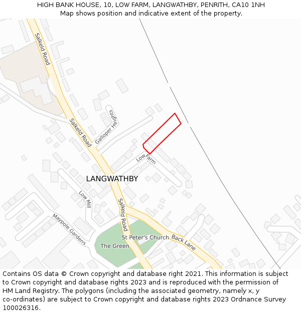 HIGH BANK HOUSE, 10, LOW FARM, LANGWATHBY, PENRITH, CA10 1NH: Location map and indicative extent of plot