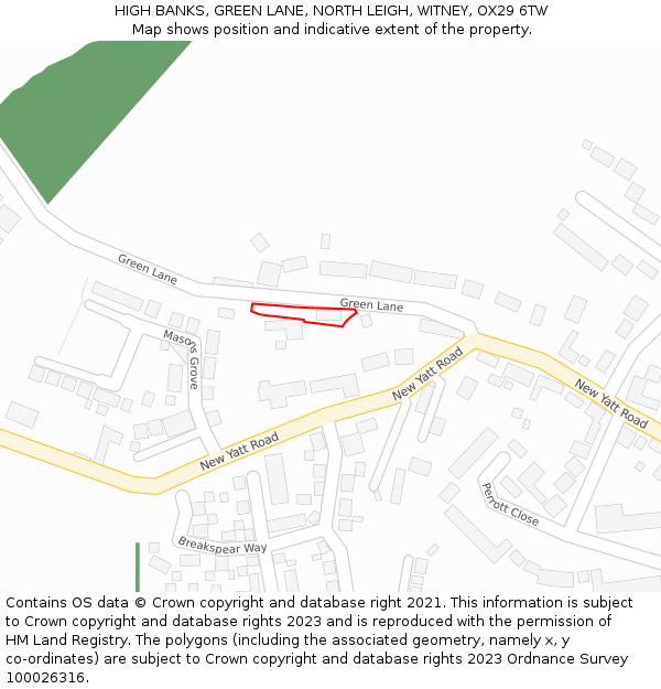 HIGH BANKS, GREEN LANE, NORTH LEIGH, WITNEY, OX29 6TW: Location map and indicative extent of plot